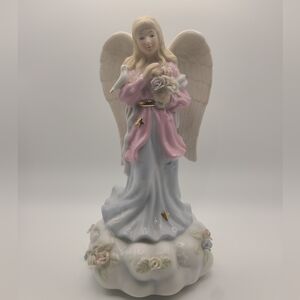 Vintage Porcelian Angel With Dove And Flower Bouquet Home Decor Figurine